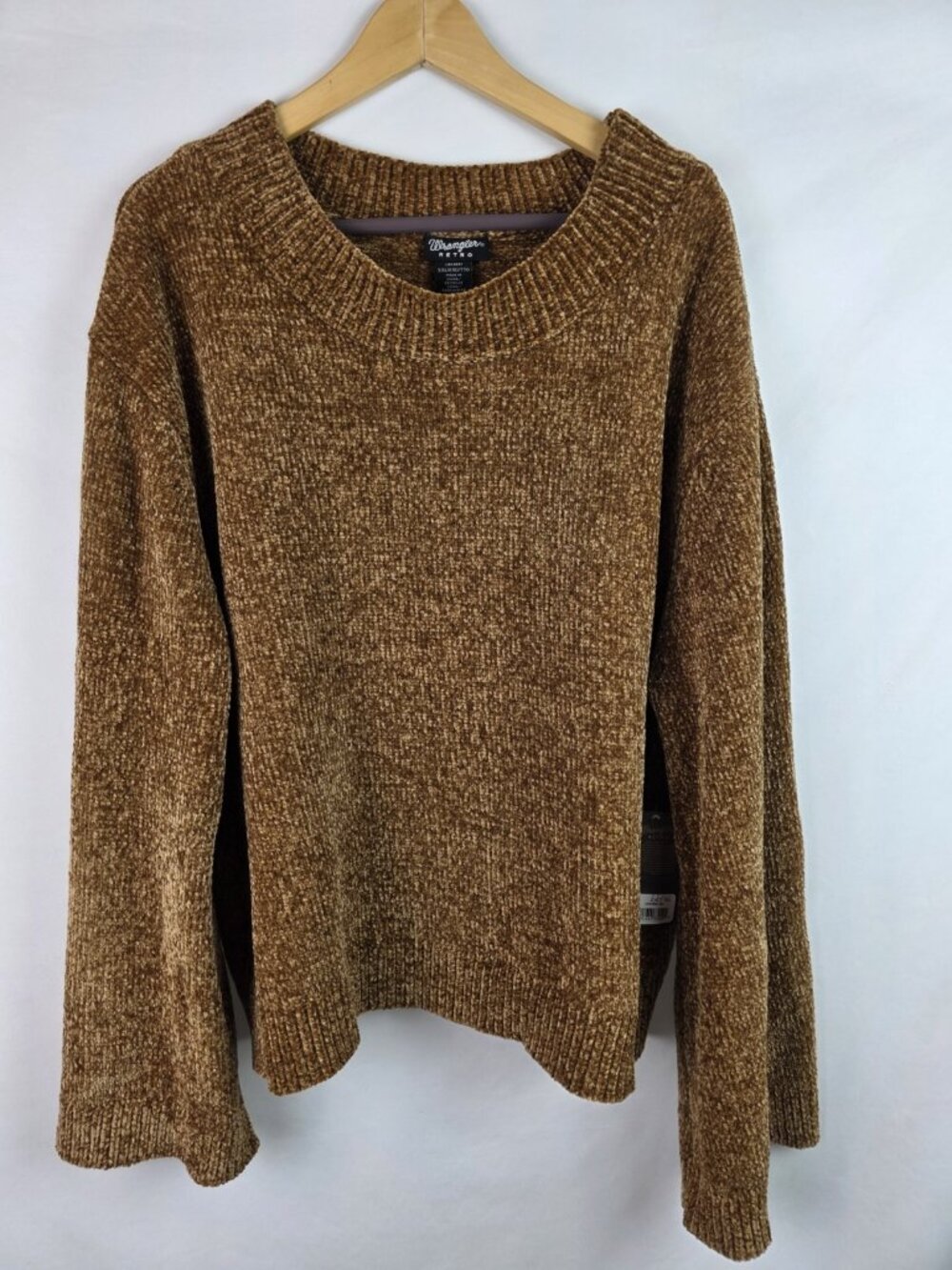 Wrangler Retro Womens Sweater Size XXL Brown Oversized Cropped Flared Sleeves